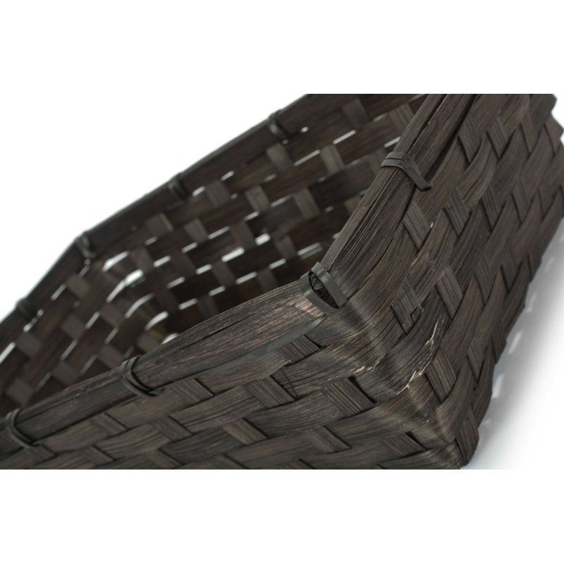 Lily Manor Wicker Bamboo Packing Tray Basket, 9cm H x 31cm W x 19cm D, Black