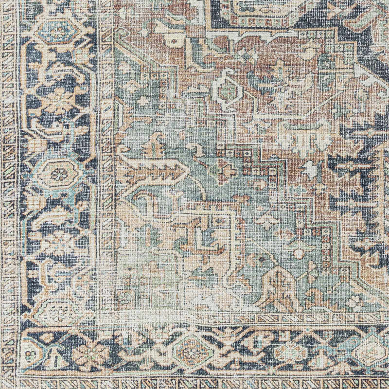 Hodnett Oriental Blue/Ivory Machine Washable Area Rug, Rectangle 7'6" x 9'6"