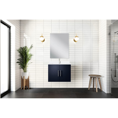 Meuble-lavabo simple bleu l 24 po x P 22 po - comptoir en marbre, miroir 18 po à fermeture en douceur, espace de rangement spacieux et comptoir de salle de bain à rayures, résistant aux rayures