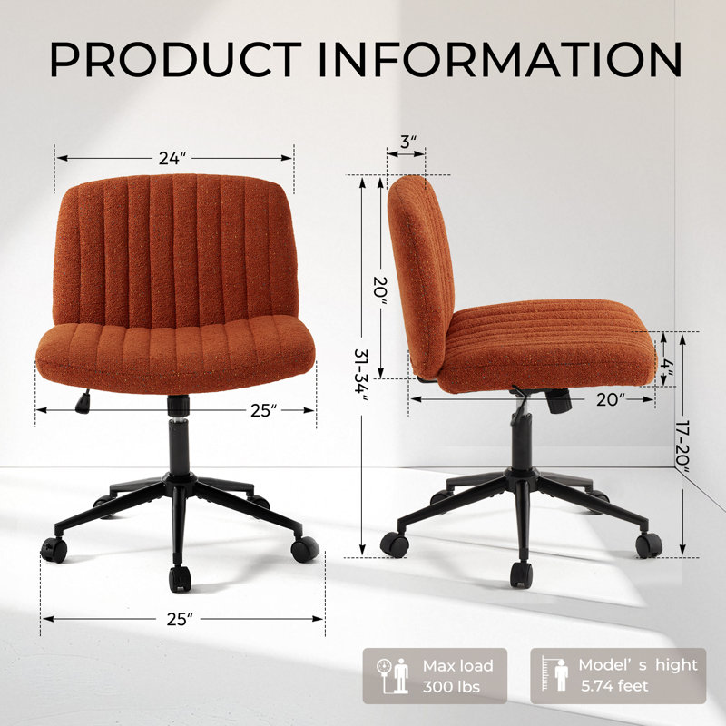 Armless Criss Cross Chairs, Preminum Fabric Swivel Vanity Chair ,Modern Adjustable Office chair, Orange