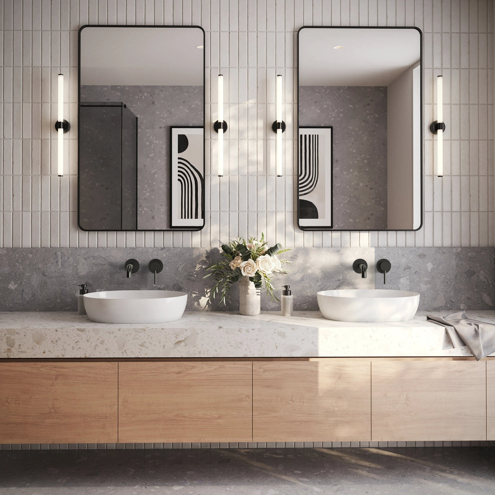Wall-Mounted Bathroom Faucet with Drain, Matte Black