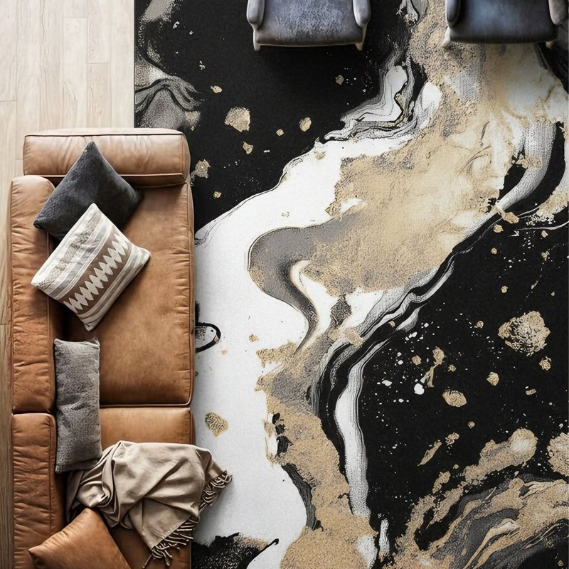 Galaxy Series Abrstract Black/Gray/Ivory/Beige Area Rug, Rectangle 5'3" x 7'3", Black