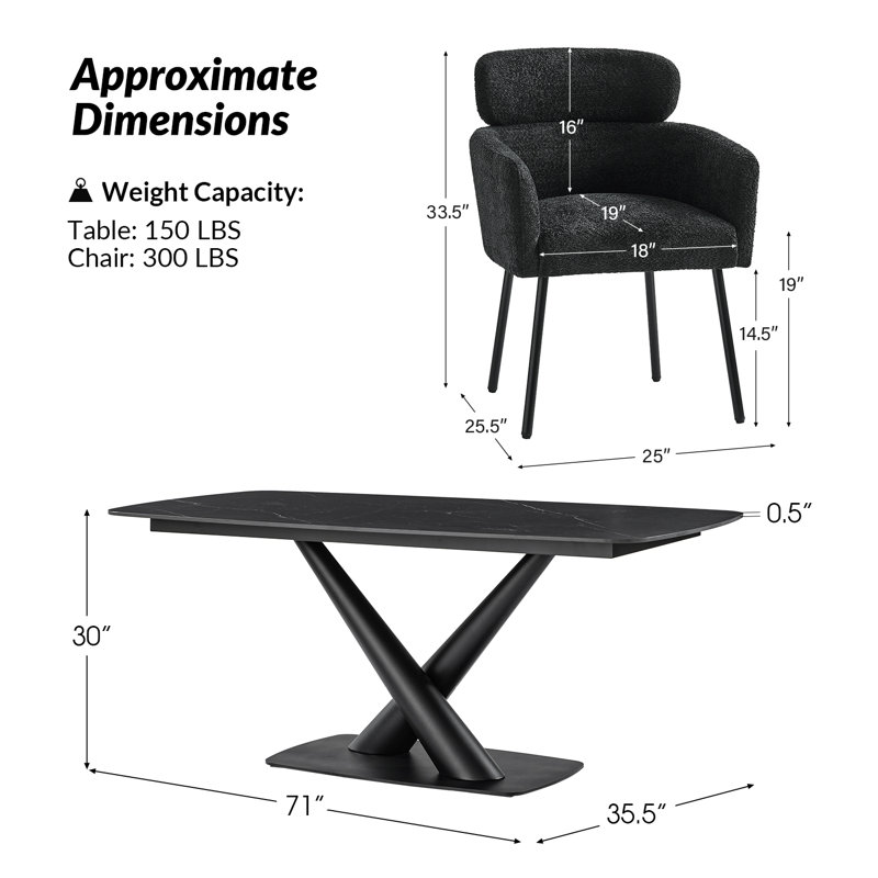 Orletta 7 - Piece Modern Dining Set, Black, Black, Black