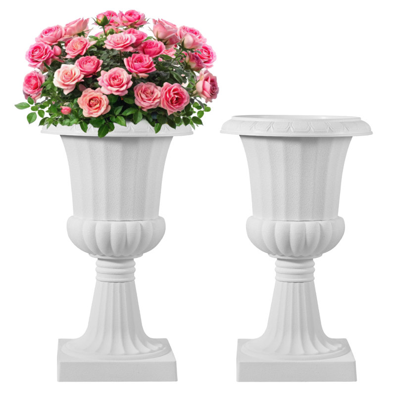 Plastic Urn Planters 15.74 x 26.4 Inch White Floral Pedestal Flower Pots