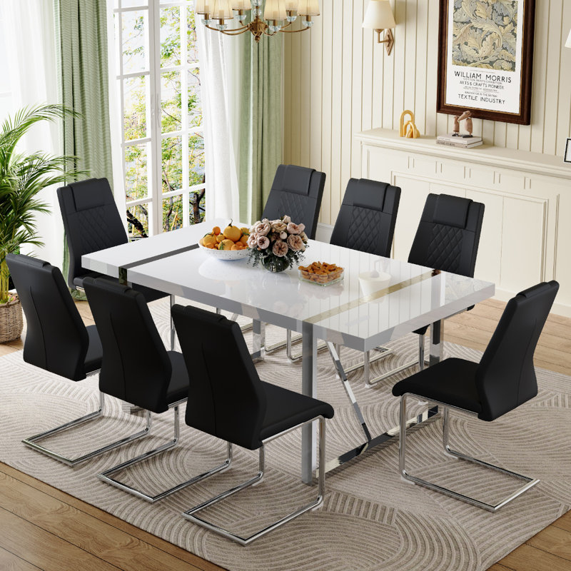 Ensemble de salle à manger pour 8 personnes Neithen, table de salle à manger rectangulaire moderne avec 8 chaises de salle à manger en similicuir de luxe