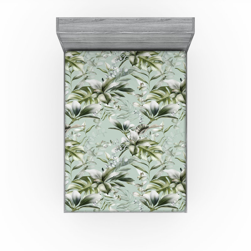 Drap-housse rustique Ambesonne, Vert olive, écume de mer pâle / floral, Full Fitted Sheet
