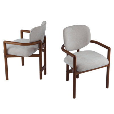 2 chaises de salle à manger, revêtement blanc, structure en bois d'hévéa massif, capacité de 300 lb, assise en tissu blanc, base, hauteur 33,77 po, facile à assembler