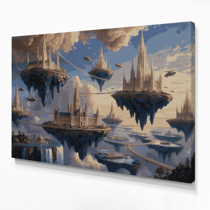 «Sci Fi Floating Island Metropolis», art mural sur toile grise