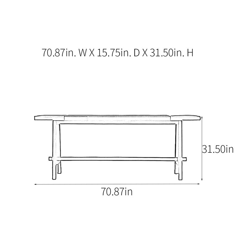 Console campagne rétro, H 31,5 po x l 70,87 po x P 15,75 po
