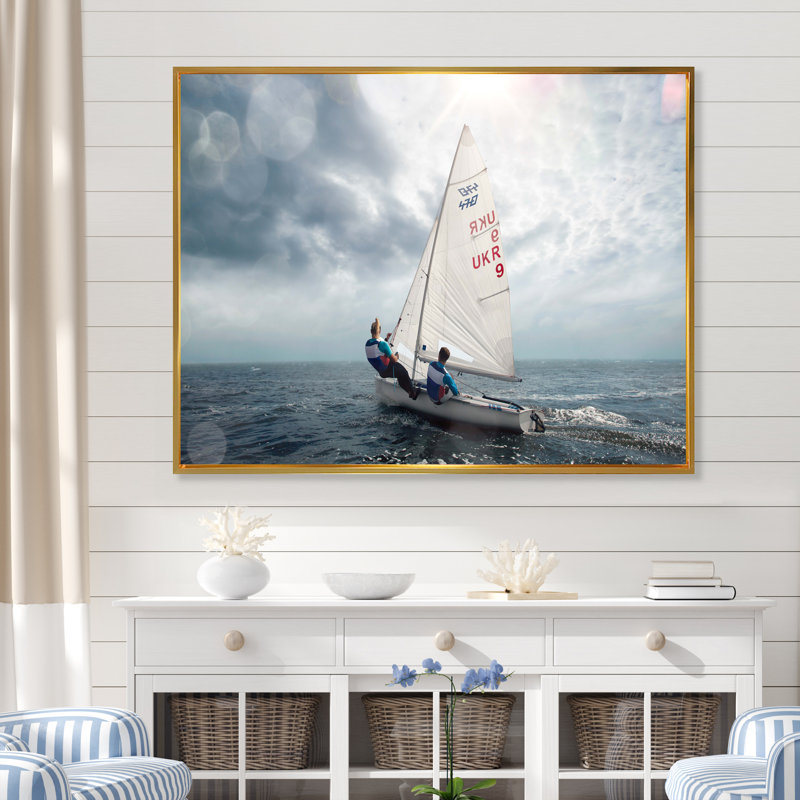 «Race Yachting Sailing Regatta I», reproduction sur toile, Cadre flottant doré, H 12 po x l 20 po x P 1 po