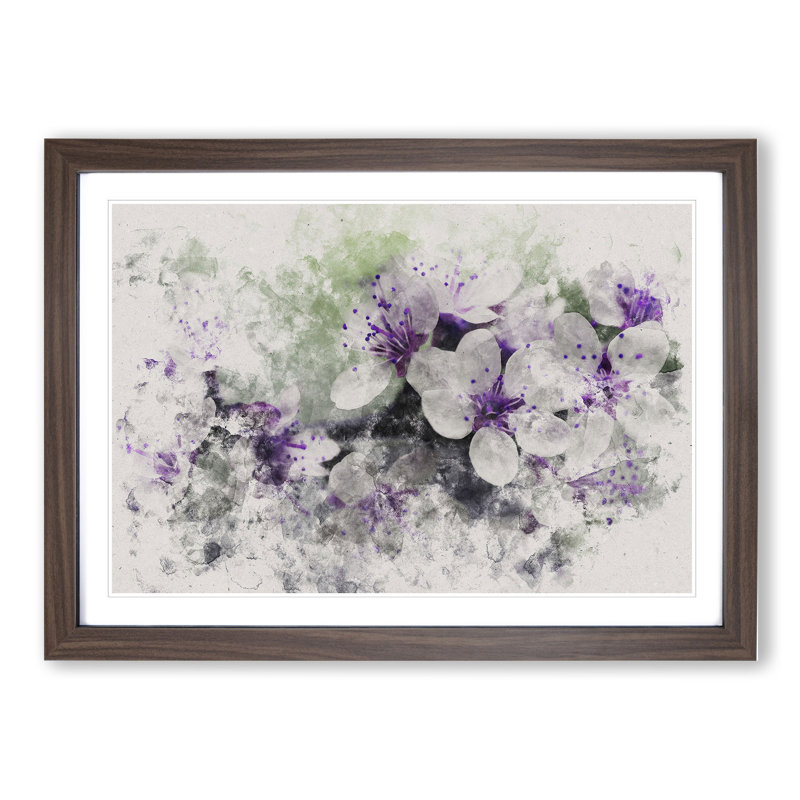 White and Purple Blossoms - Picture Frame Graphic Art, 36cm H x 48cm W x 2cm D, Walnut Framed