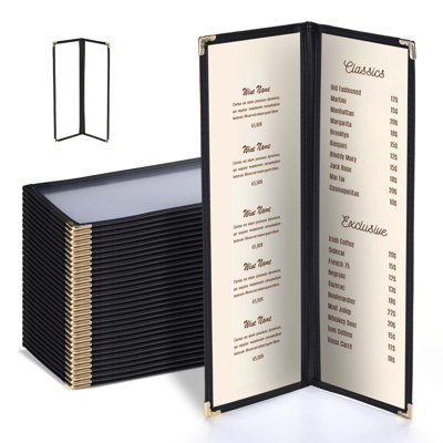 WeChef 30 pièces 4,25 po x 14 po Couvertures de menu de restaurant 2 Page 4 Voir les supports de menu Pochettes de menu transparentes en PVC à double couture pour liste de vins Bar à boissons Café-hôtel