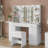 Makeup Vanity With Lighted Mirror And Power Outlet, 11 Drawers And Glass Top, 3 Color Lighting Modes, Fold-Up Panel, 4 Shelves, Stool Included