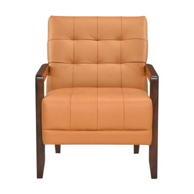 100% Top Grain Leather Accent Chair In Energetic Orange With Solid Legs Modern Sparkling And Plywood Construction