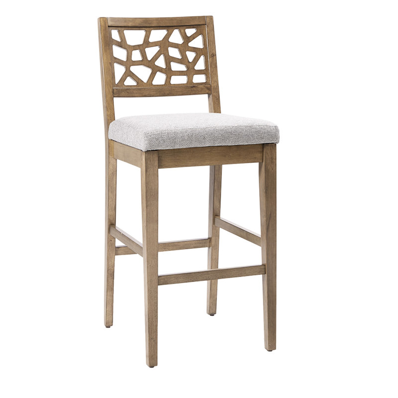 Tabouret de comptoir rembourré gris sur bois massif et chêne, assemblage requis avec assise en finition grise