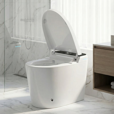 Modern Smart Toilet with Built-In Bidet Seat, Auto Open/Close, Heated Seat, Warm Air Dryer & Foot Sensor