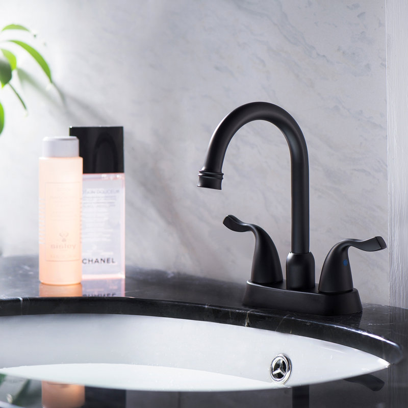 4 Inch 2 Handle Centerset Bathroom Faucet,With Pop Up Drain And 2 Water Supply Lines, Matte Black