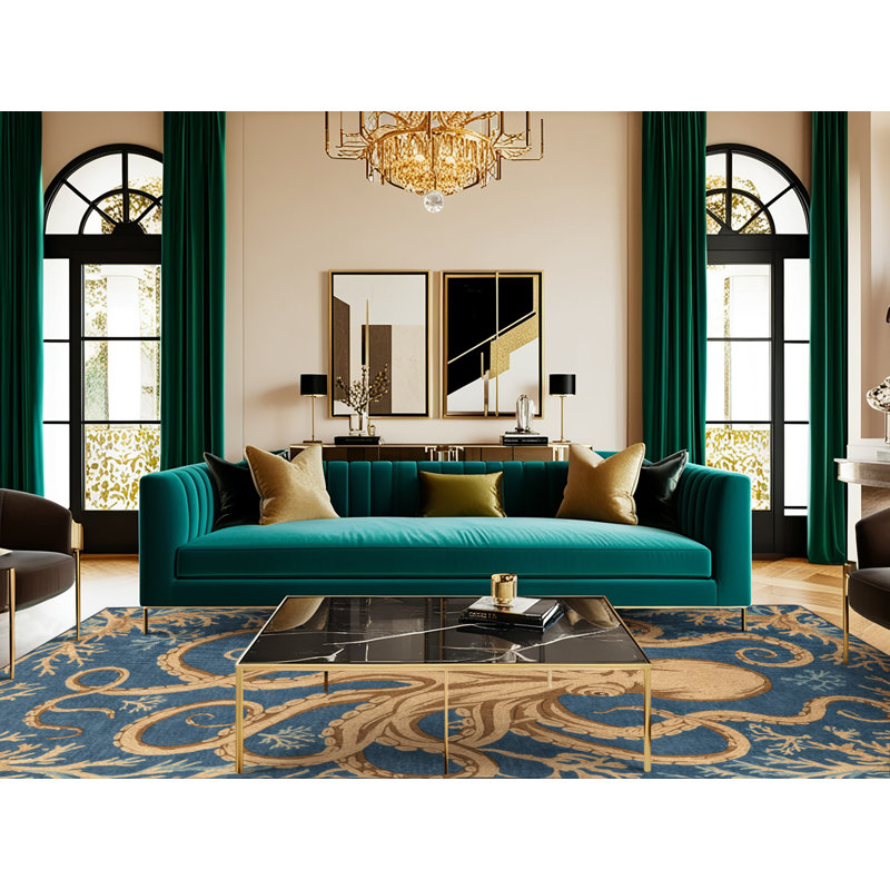  Tapis bord de mer lavable Octopus Garden, Rectangle 7 pi x 9 pi