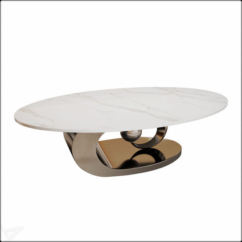 Table basse sculpturale en acier inoxydable à base de marbre, durable et élégante pour les salons modernes, Gris