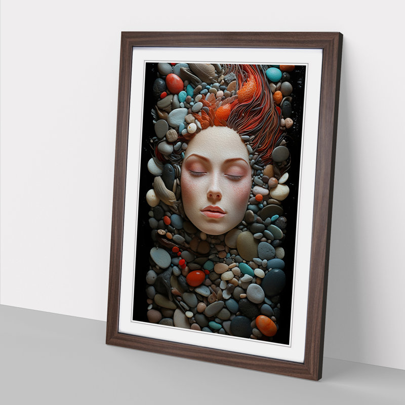 Pebbles Romanticism - Single Picture Frame Print on Wood, Walnut Framed, 64cm H x 46cm W x 2cm D