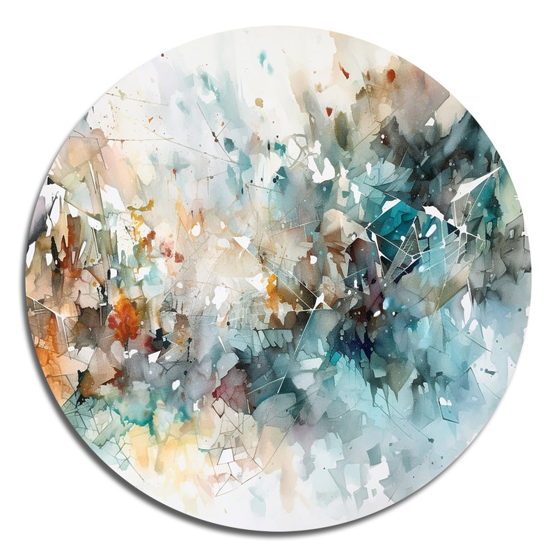 Peinture bleue et blanche Eruption V - impression murale ronde bleue en métal, H 16 po x l 16 po x P 1 po