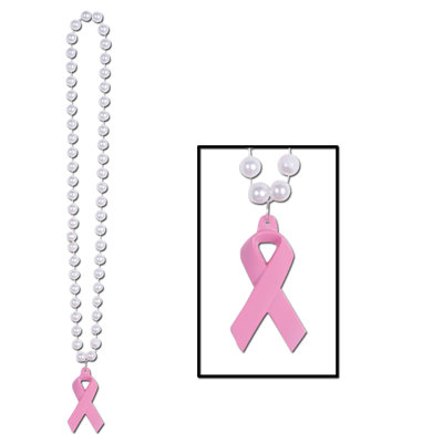 Perles avec médaillon ruban rose