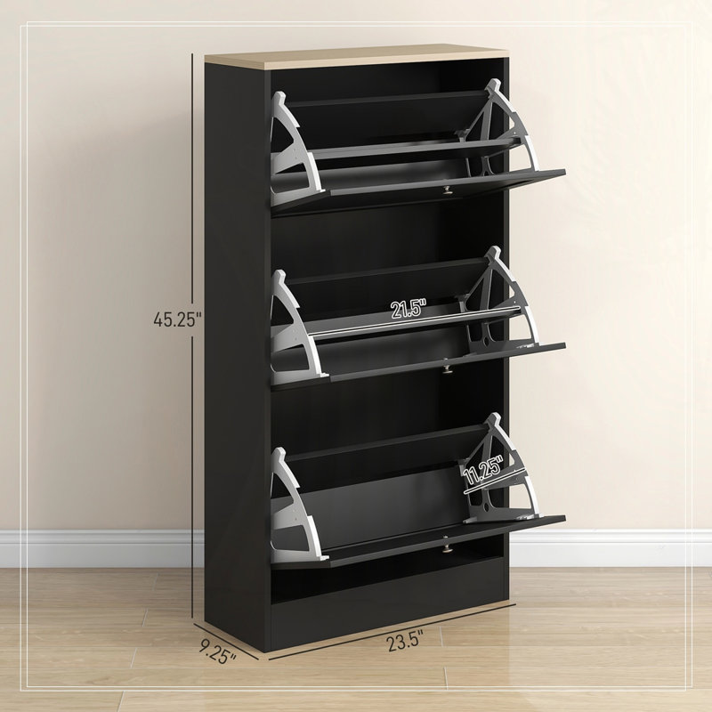 Armoire de rangement étroite pour chaussures avec 3 tiroirs rabattables et tablettes réglables