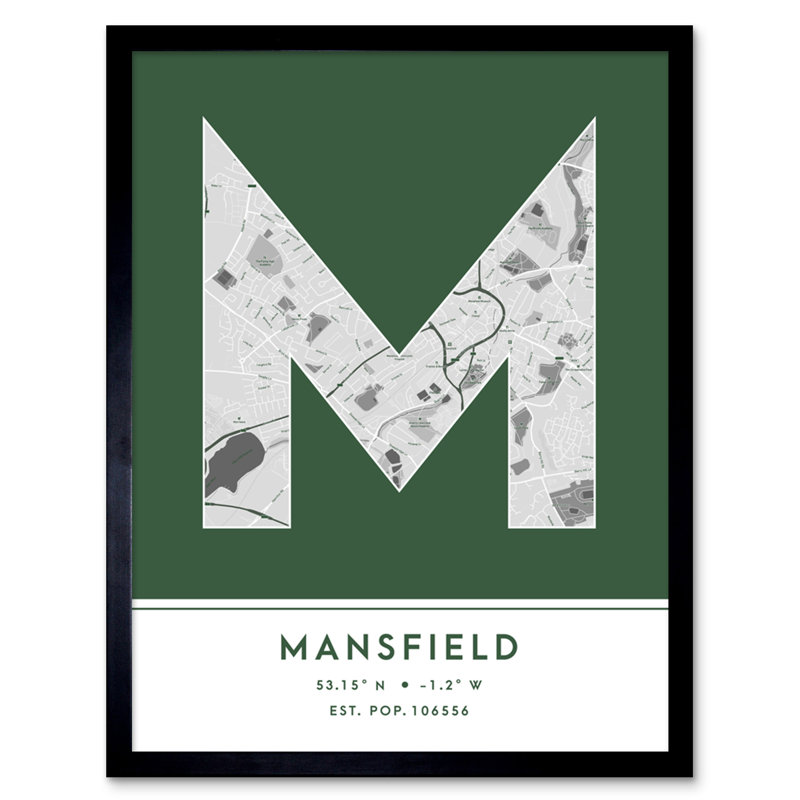 Mansfield City Map Mansfield Green by Wee Blue Coo - Single Picture Frame Typography