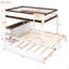 Lit superposé double avec lit gigogne simple, rangement et bureau, blanc et noyer