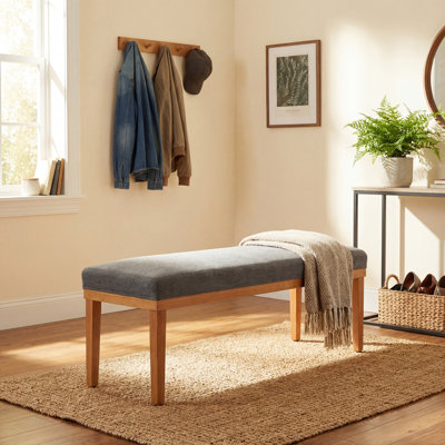 Modern Entryway Bench with Fabric Cushion, 53" Hallway Seat for Putting On Shoes, Wooden Legs, Grey Upholstery​​