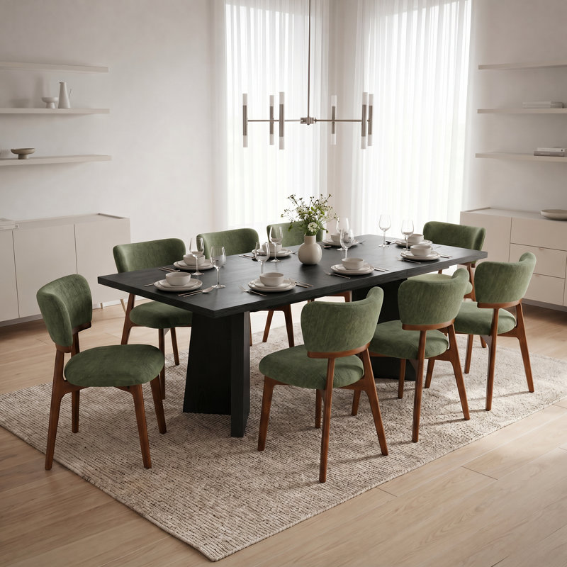 Ensemble de table de salle à manger à rallonge rectangulaire pour 8 personnes Duggan, 9 Pieces: Table, 8 Chairs, Black, Green