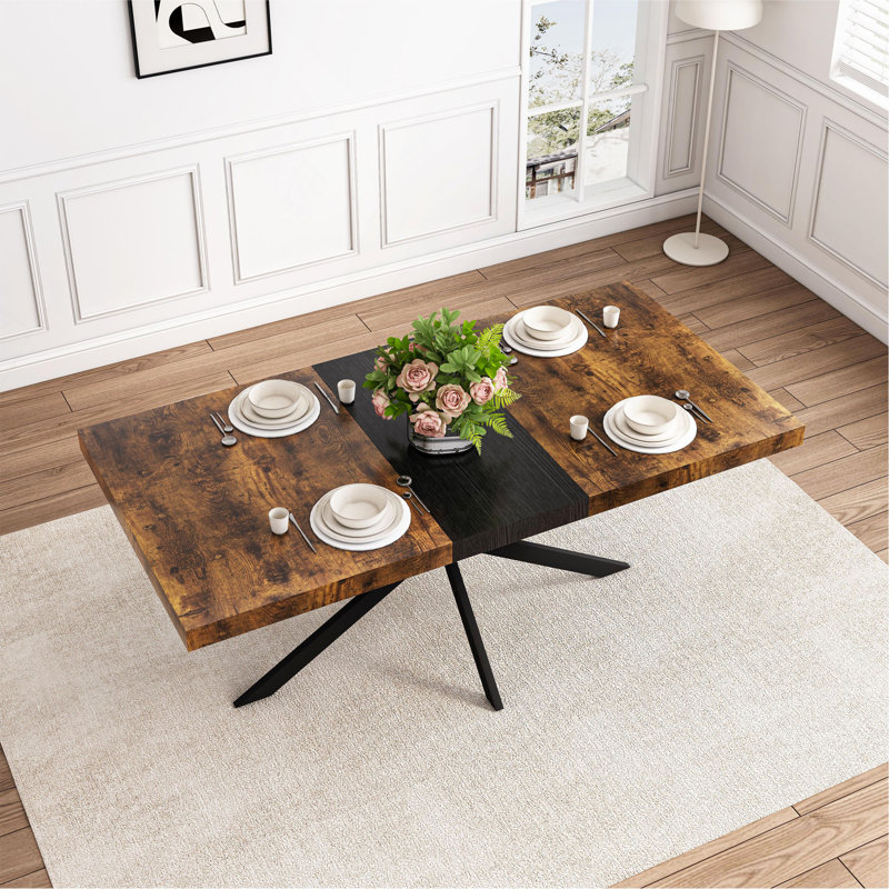 Table de salle à manger rectangulaire de 55,11 po à 70,86 po, table de salle à manger extensible, base en fer fin noir et sable