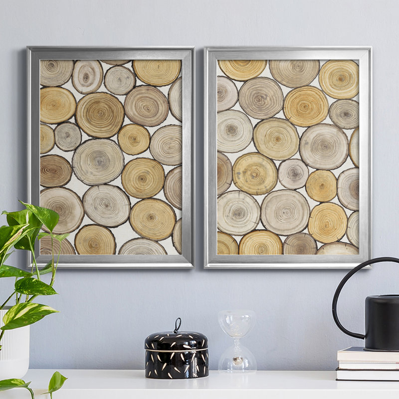 Tree Ring Study I - Ensemble de 2 impressions sur toile encadrées, Cadre argenté, H 42,5 po x l 30,5 po x P 1,25 po