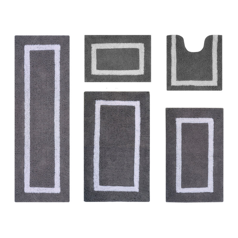 Gray and White Cotton Reversible Bath Rug Set
