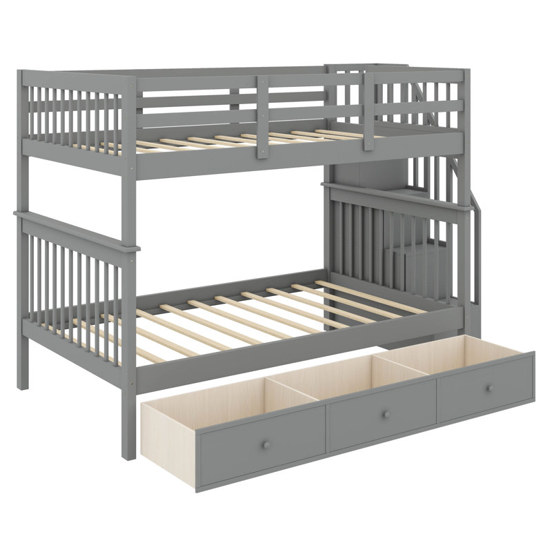 Lit superposé simple au-dessus de simple avec trois tiroirs intégrés peu encombrants, Gris