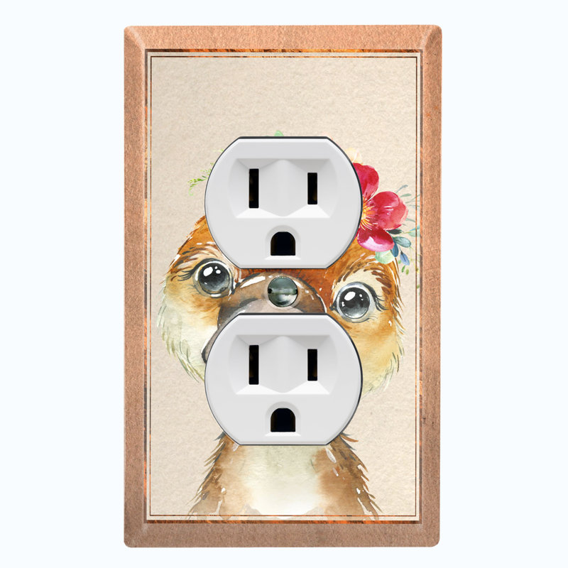 Cute Animal Baby Colorful Flower Beige Patterned 1 - Gang Toggle Light Switch Standard Wall Plate