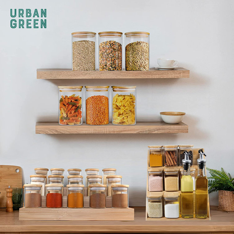 URBAN GREEN Glass Canisters Jar With Airtight Bamboo Lids Urban Green Spices  Bottles And Dry Food Small Food Storage Containers For Herbs (20 Sets Of 4Oz)