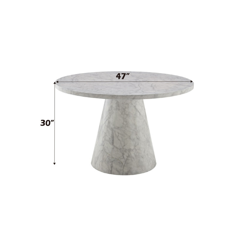 Gray Round Composite Wood Dining Table with Marble Finish