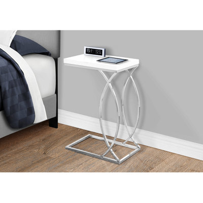 Accent Table, C-Shaped, End, Side, Snack, Living Room, Bedroom, Laminate, Chrome Metal, Contemporary, Modern