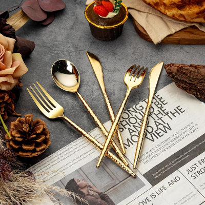 300PCS Gold Plastic Silverware, Gold Plastic Utensils, Heavy Duty plastic Silverware
