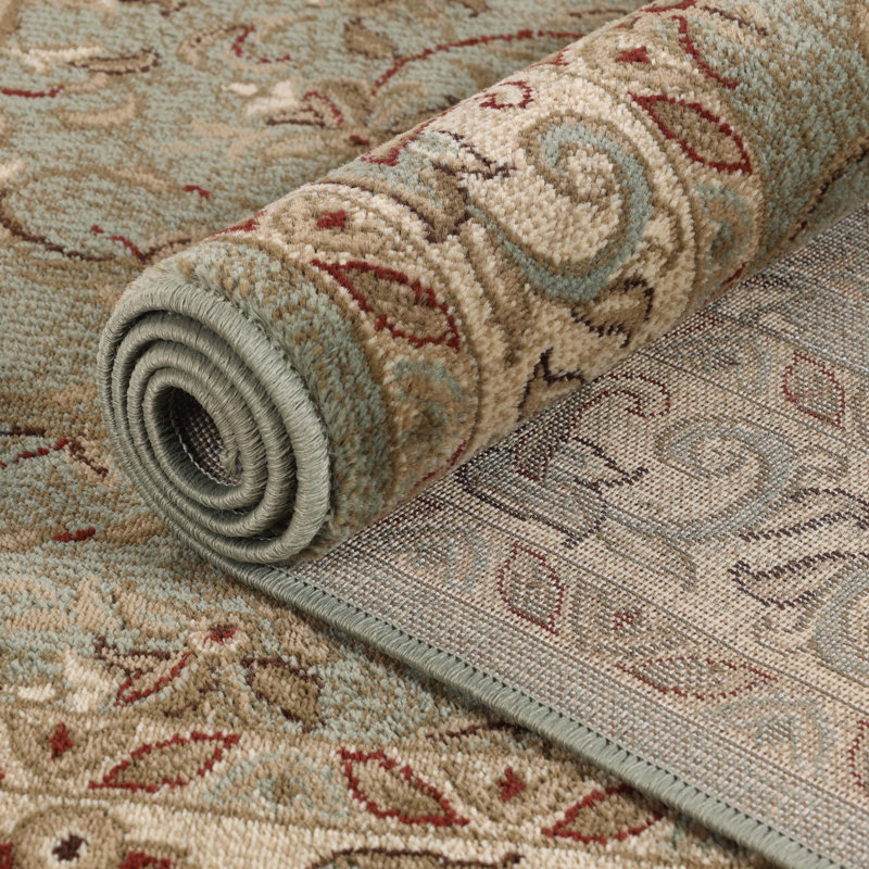 Tapis d'intérieur vert à motif floral et à volute de style oriental traditionnel, Rectangle 8 pi x 10 pi
