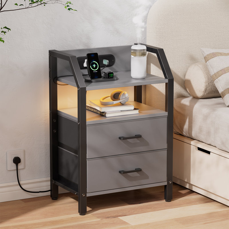 66cm W Steel Bedside Table, Grey