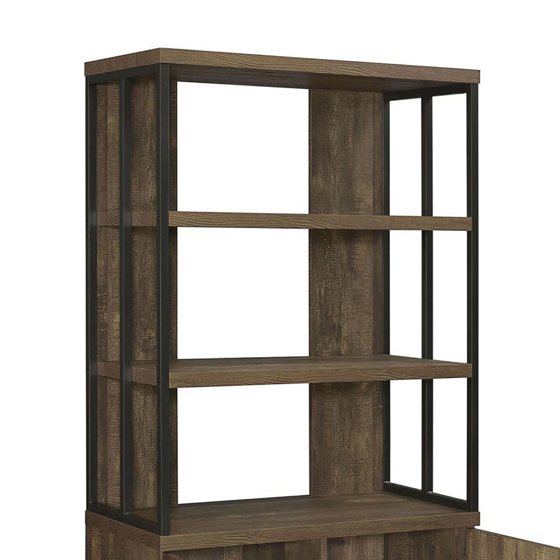 Rustic Oak Herringbone 2-Door Bookcase