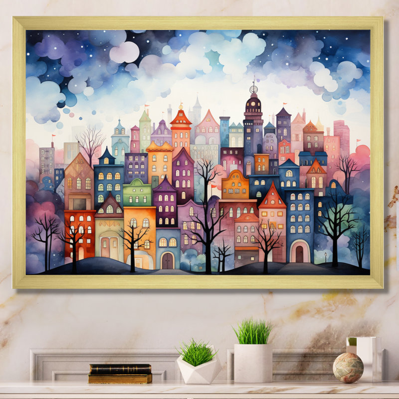 «Bold Cityscape Urban Fog II», reproduction d'art sur toile, Encadrement doré, H 12 po x l 20 po x P 1 po