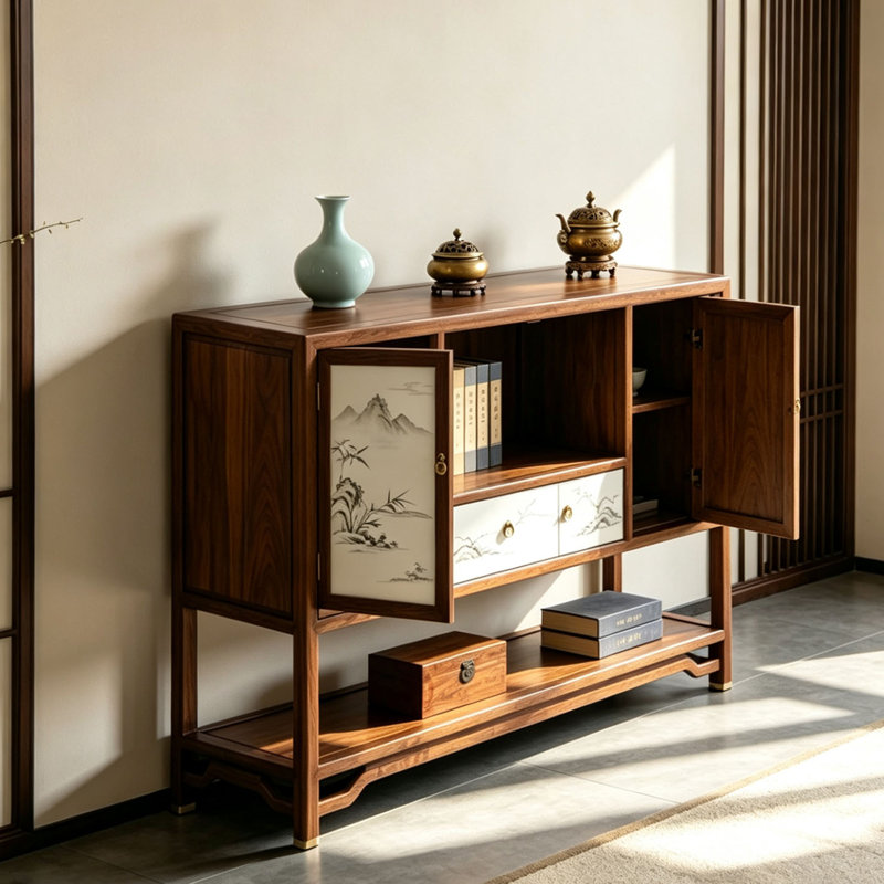 Buffet luxueux rétro de style chinois, H 37,4 po x l 47,2 po x P 14,9 po