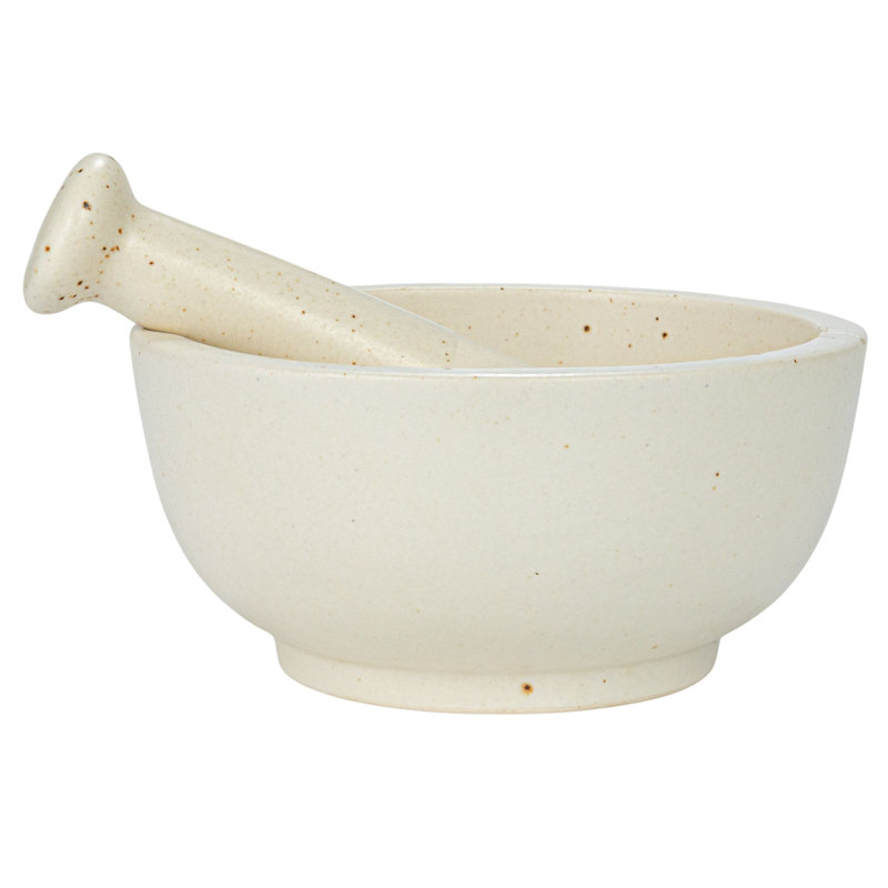 Speckled White Ceramic Mortar and Pestle Set, Medium