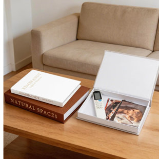 Ensemble de livres en lin XL avec rangement caché, ensemble de faux livres beige-brun pour la bibliothèque de salon