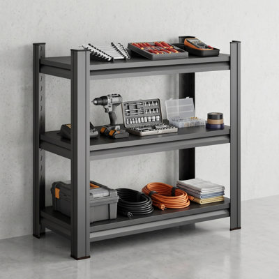3-Tier Metal Storage Shelf, Heavy Duty Fish Tank Stand for 5-10 Gallon Tank, Multi-Purpose Reptile Cage Rack, Black Storage Organizer for Home Office, Easy Assembly