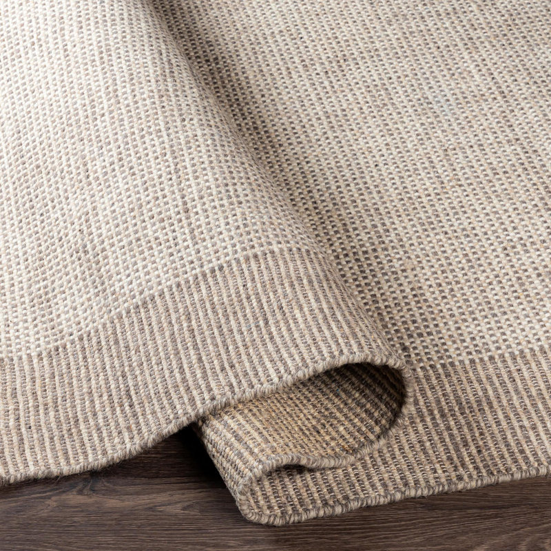 Khaki and White Flat Woven Wool Outdoor Rug, 2' x 3'