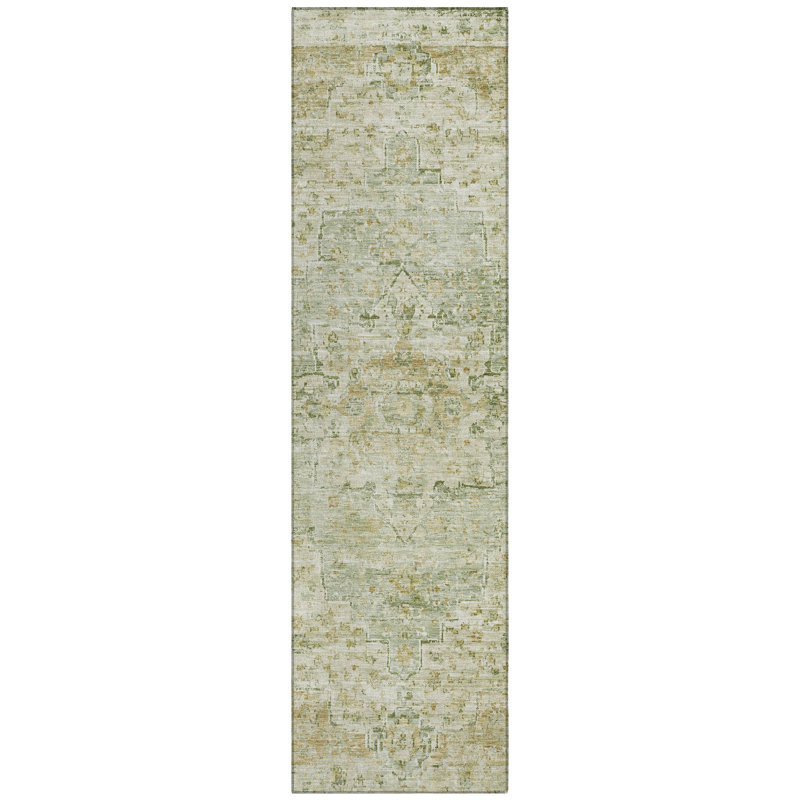 Machine Washable Indoor/Outdoor Xhevrie Sage Rug, Runner 2'3" x 7'6"